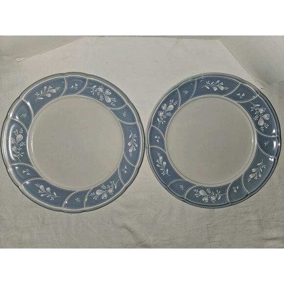 Vtg Lot 2 Noritake Stoneware Japan VICTORY BLUE 8673 Floral 10.75” Dinner Plates - Picture 1 of 4